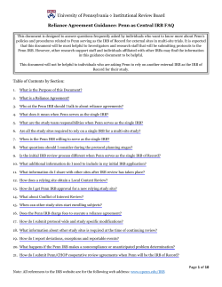 University of Pennsylvania Institutional Review Board Reliance