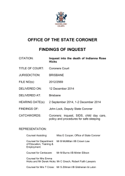 Coronial findings - Indianna Rose Hicks