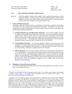 The University of Rochester Policy: 106 University Policy/Procedure