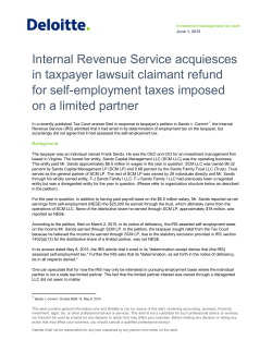 Internal Revenue Service acquiesces in taxpayer lawsuit