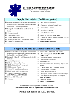 Supply List: Alpha (PreKindergarten)