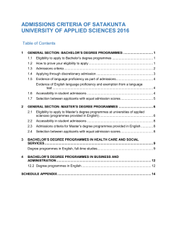 admissions criteria of satakunta university of applied sciences 2016