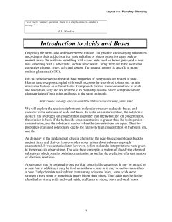 Introduction to Acids and Bases
