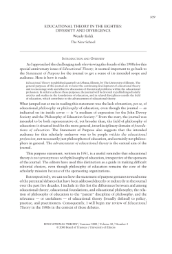 Educational Theory in the Eighties: Diversity and Divergence, by
