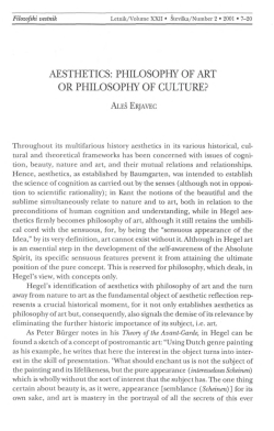 AESTHETICS: PHILOSOPHY OF ART OR PHILOSOPHY OF