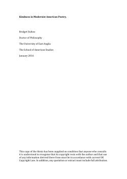 Kindness in Modernist American Poetry. Bridget Dalton Doctor of