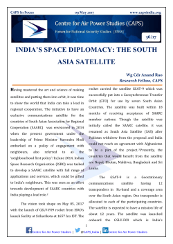 INDIA`S SPACE DIPLOMACY: THE SOUTH ASIA SATELLITE Wg
