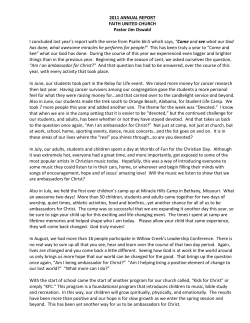 2011 ANNUAL REPORT FAITH UNITED CHURCH Pastor Jim