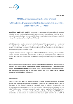 July 30, 2015 Amoeba Announces Letter of Intent with Earthwise