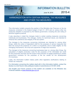 Information Bulletin 2015-4 - Minist&egrave;re des Finances du Qu&eacute;bec