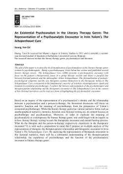 An Existential Psychoanalyst in the Literary Therapy Genre: The