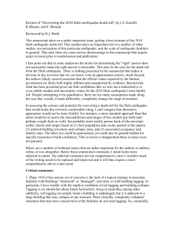 Review of "Uncovering the 2010 Haiti earthquake death toll", by J. E. B