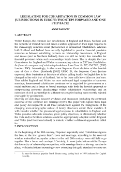 Legislating for Cohabitation in Common Law