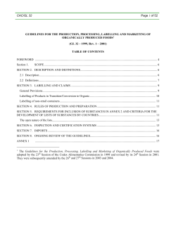 Guidelines for the Production, Processing, Labelling and