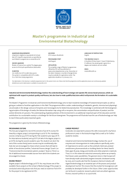 Master`s programme in Industrial and Environmental Biotechnology
