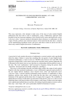 MATHEMATICS IN ENGLISH PRINTED BOOKS, 1473&ndash;1800: A