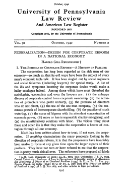 Federalization - Design for Corporate Reform in a National Economy