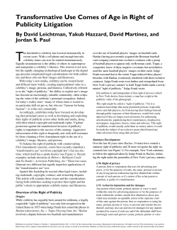 Transformative Use Comes of Age in Right of Publicity Litigation