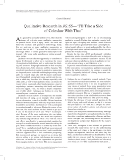 Qualitative Research in JG:SS&mdash;&ldquo;I`ll Take a Side