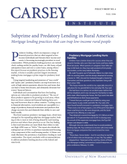 Subprime and predatory lending in rural America: mortgage lending