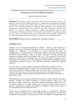 Meaning and Context-Three Different Perspectives. Abdullah