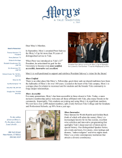 Dear Mory`s Member, In September, Mory`s awarded Peter Salovey