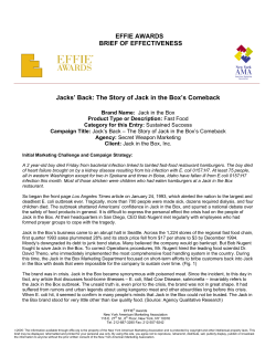 EFFIE AWARDS BRIEF OF EFFECTIVENESS Jacks` Back: The Story