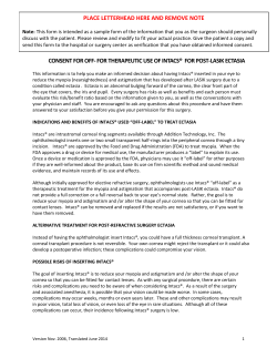 CONSENT FOR OFF- FOR THERAPEUTIC USE OF INTACS® FOR