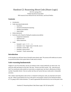 Handout C2: Reasoning About Code (Hoare Logic)