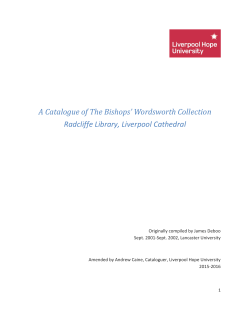 A Catalogue of The Bishops` Wordsworth Collection Radcliffe