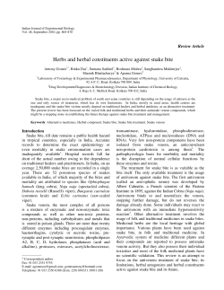 Herbs and herbal constituents active against snake bite