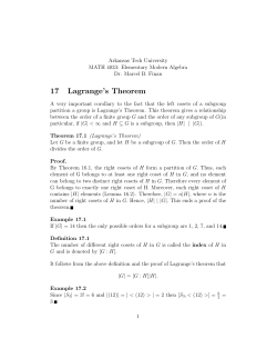 17 Lagrange`s Theorem - Arkansas Tech Faculty Web Sites