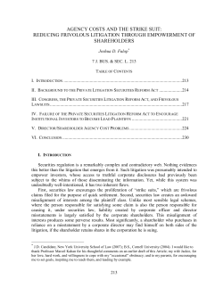 Agency Costs and the Strike Suit: Reducing Frivolous Litigation