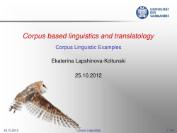 Corpus based linguistics and translatology - Corpus