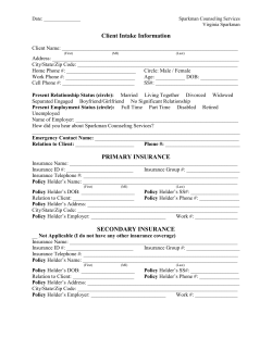 Client Intake Information PRIMARY INSURANCE SECONDARY