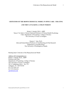 THE BIOPSYCHOSOCIAL MODEL IN SPINE CARE: LET`S GET THE