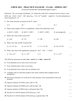 CHEM 1032 &ndash; PRACTICE EXAM III &ndash; CLASS &ndash; SPRING 2017