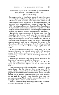 Notes on the Ingestion of Food-material by the Swarm