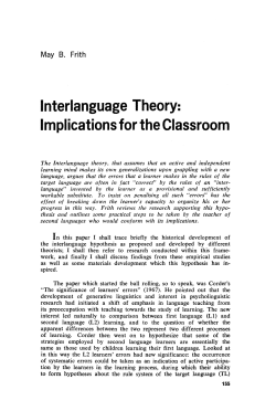 Interlanguage Theory: Implications for the