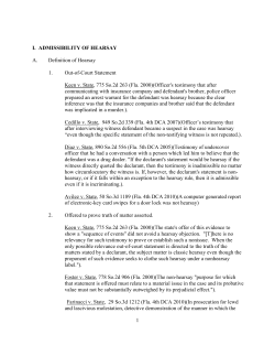 1 I. ADMISSIBILITY OF HEARSAY A. Definition of Hearsay 1. Out