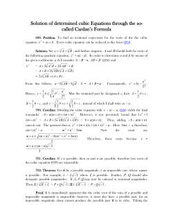 Solution of determined cubic Equations through the so called