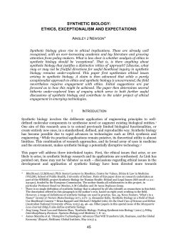 synthetic biology: ethics, exceptionalism and expectations