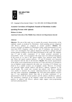 Acoustic Correlates of Emphatic Sounds in Palestinian Arabic