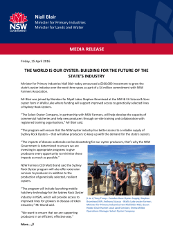 Media Release from Minister Blair &ndash; The world is our oyster