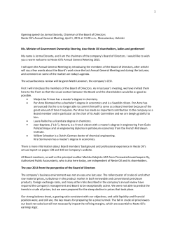 Opening speech by Jorma Eloranta, Chairman of the