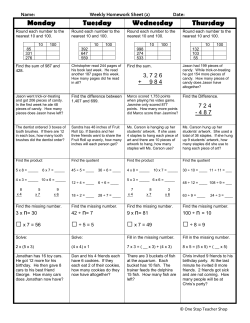 Weekly Homework Sheet - Mrs. Powell`s Third Grade