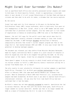 Might Israel Ever Surrender Its Nukes?,How Mandela and S. Africa