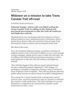 Toronto Star (ON), 8 August 2016. - Ride the Trail