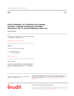 Kristen Malmkjaer, ed. Translation and Language Teaching