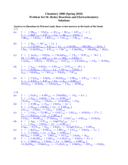 Chemistry 2000 (Spring 2010) Problem Set #6: Redox Reactions